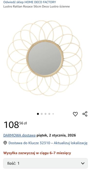 Lustro rattanowe - kwiat ø 56cm