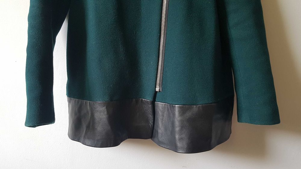 Sandro wełniany płaszcz futro jenot rozmiar M