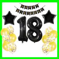 Zestaw balonów na -18-ste urodziny-czarno-złotym