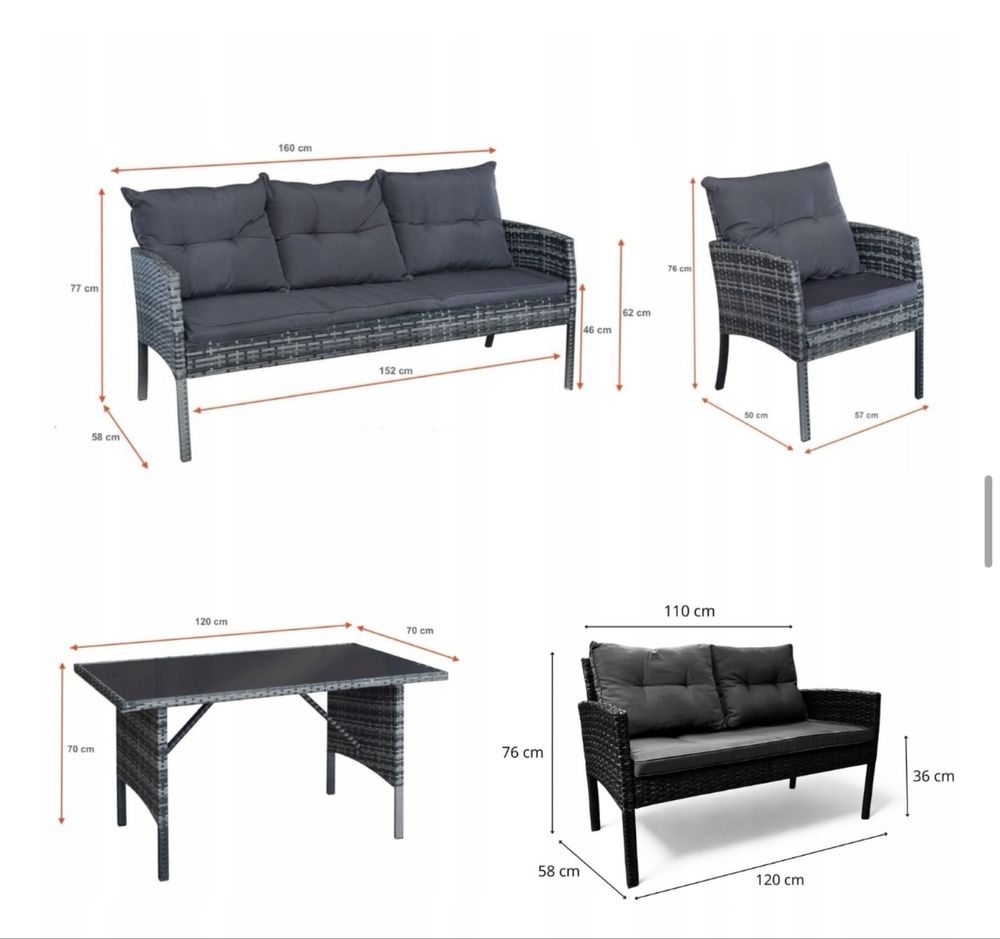 Zestaw mebli technorattan kolory sofa fotele stół