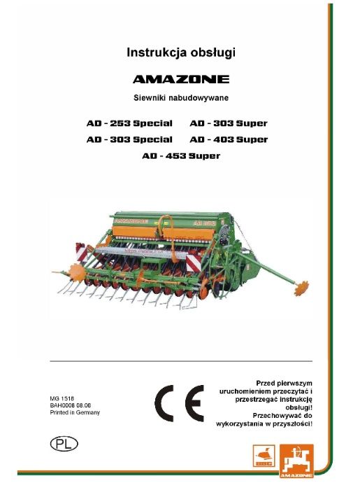 Instrukcja obsługi siewnika Amazone AD-253, AD-303, AD-403, AD-453