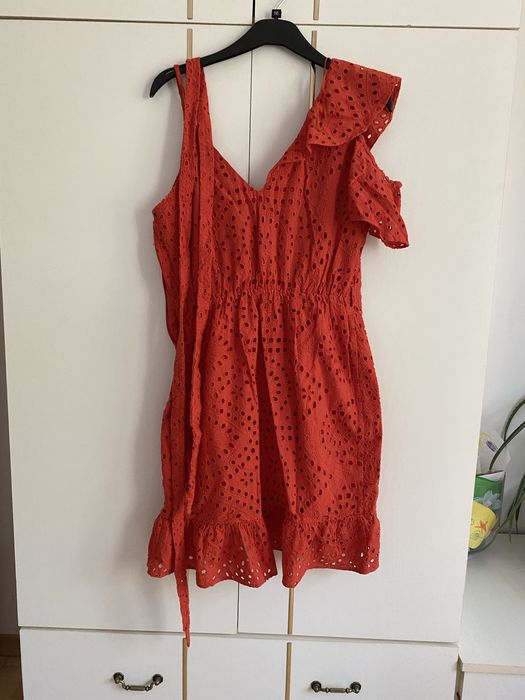 Letnia ażurowa sukienka mini czerwona River Island 38/M