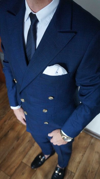 Garnitur Dwurzędowy Nowy Lavard Roz. 46 Kol. Granat Krata Fit