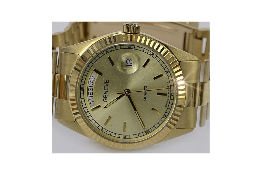Złoty zegarek męski 14k włoski Geneve mw013 B