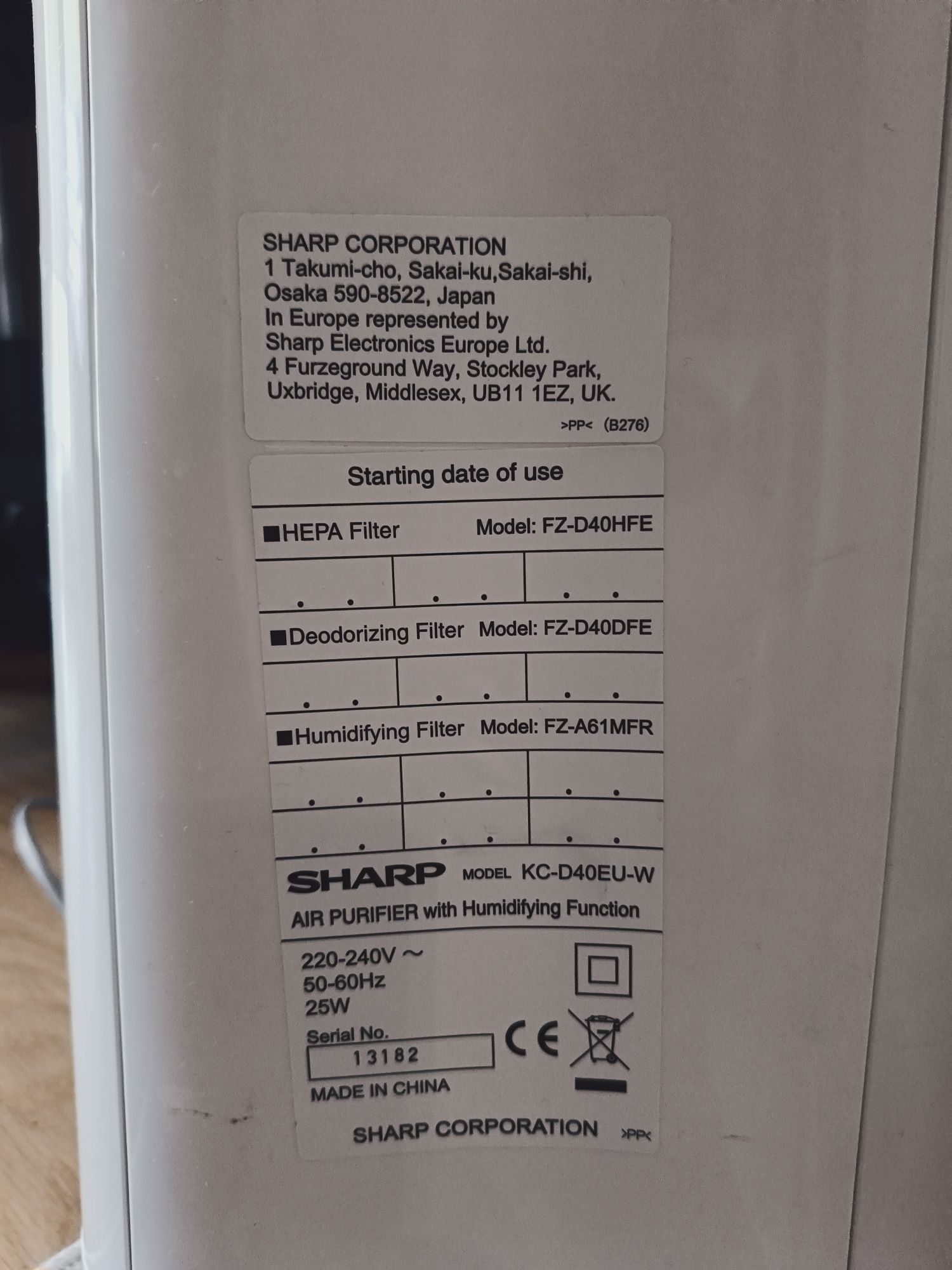 Oczyszczac Sharp d40