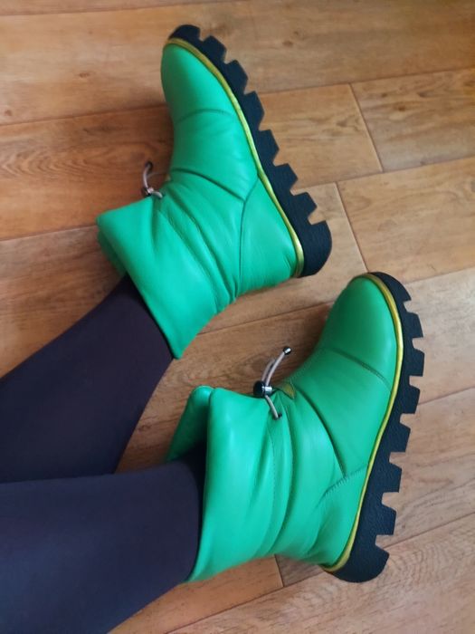 Кожа 100% зеленые  угги, дутики. Дорогой бренд Gizzelli1. 36/37, 37/38