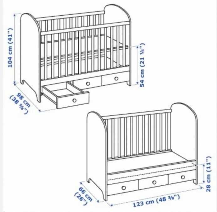 Łóżeczko dziecięce z szufladą Ikea Gonatt 123 x 66 [cm]