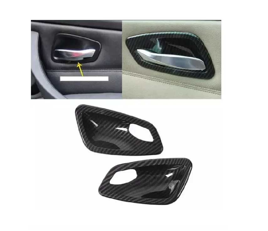 Kit 2 capas maçaneta puxador interno da porta fibra carbono Bmw E90