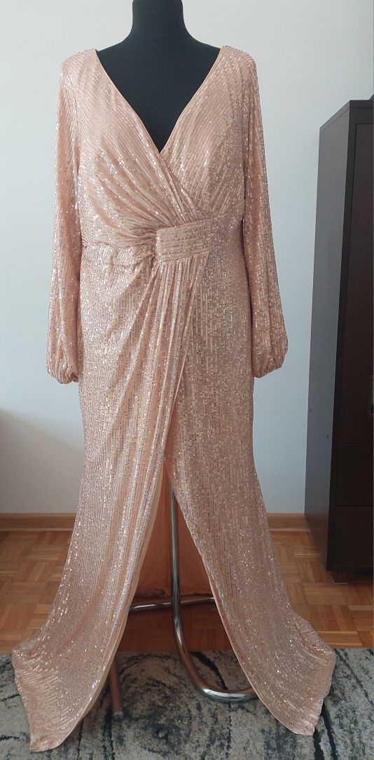 Suknia wesele bal ciąża plus size cekiny 48 50 52