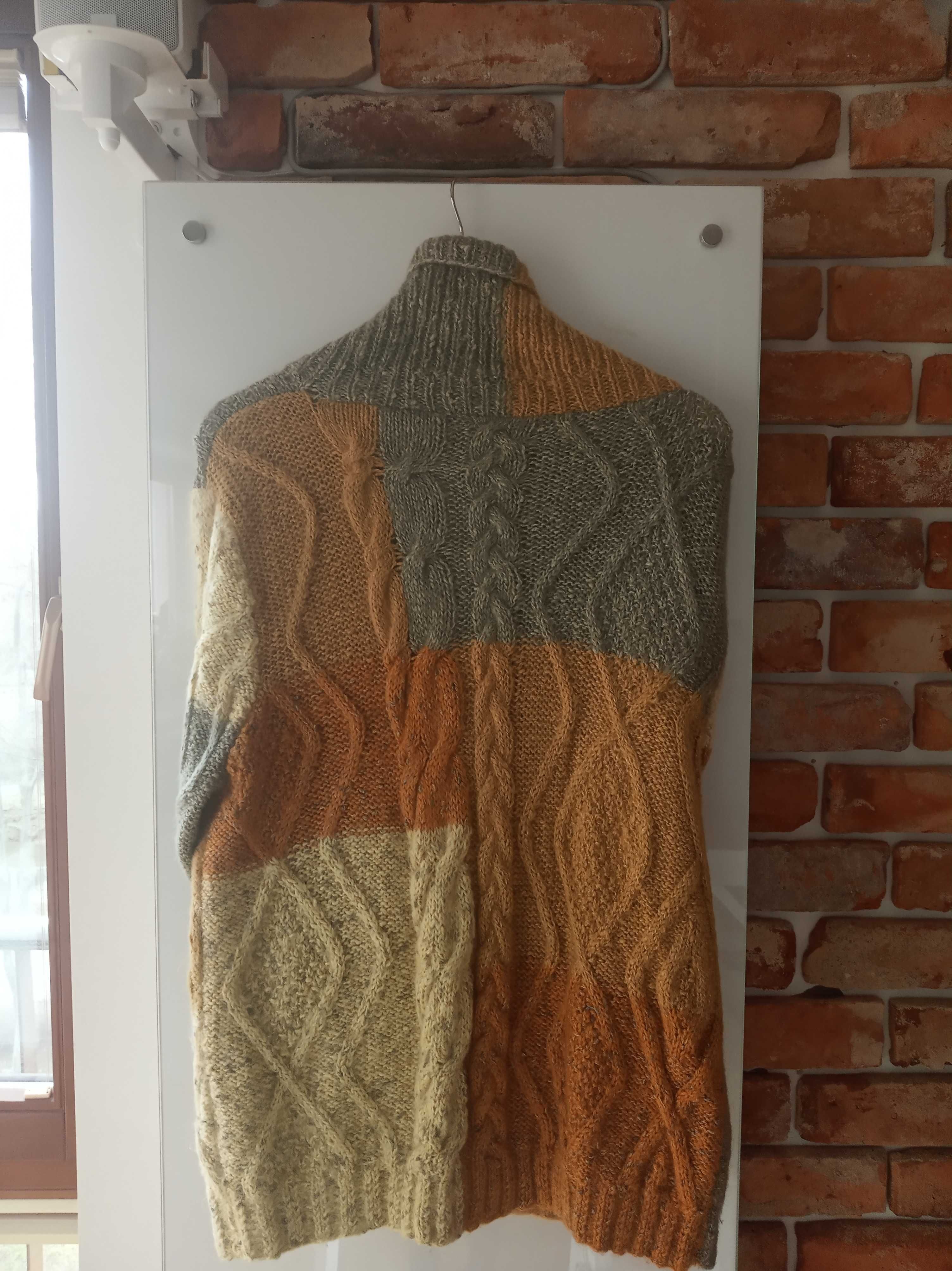 Mohair wełna vintage sweter z Australii hand made kolory ziemii