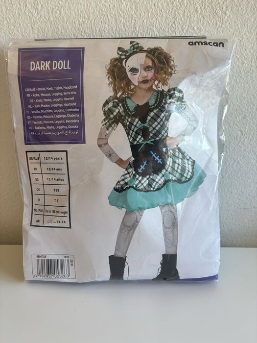 Disfarce menina Dark Doll 12/14 anos Novo