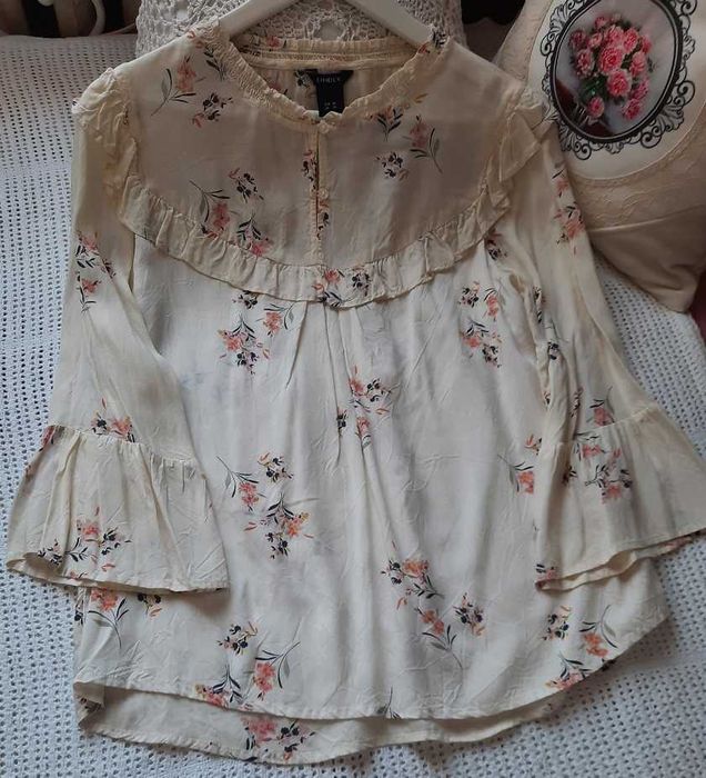 Lindex 100% Modal jakość boho krem kwiatki pudrowy róż bluzka koszula
