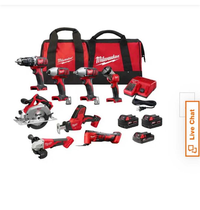 Zestaw Milwaukee M18 – 9 narzędzi + 3 akumulatory + 2 torby – NOWY