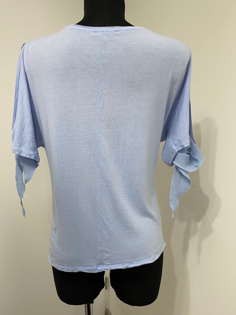 Niebieska bluzka damska z wiązanymi rękawami i perełkami / XL
