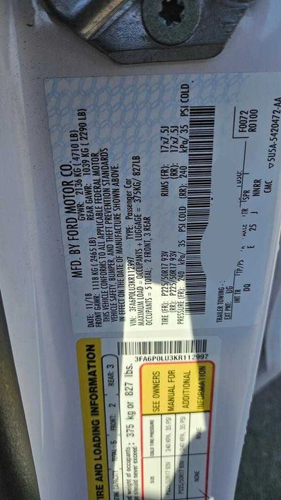 Ford Fusion 2019 2.0 Ecoboost AT (240 к.с.) AWD SE форд фюжин