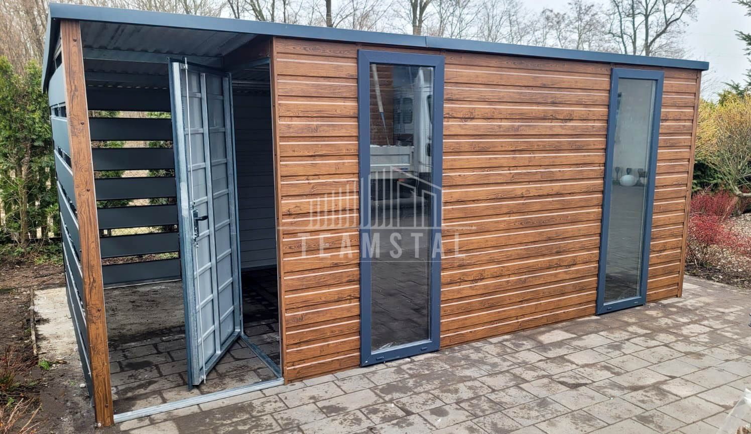 SCHOWEK - DOMEK OGRODOWY 4,5x2,5 + wiata drzwi + 2x okno -  TS619