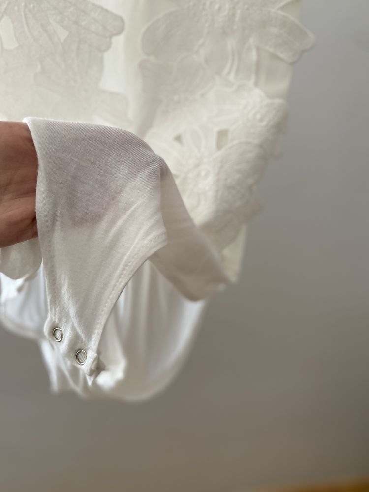 Białe Koronkowe Body z motywem kwiatowym S 36 wesele chrzest komunia