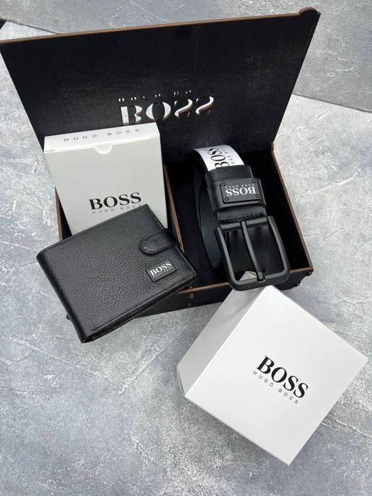 Мужской ремень+портмоне из кожи в деревянном боксе на подарок