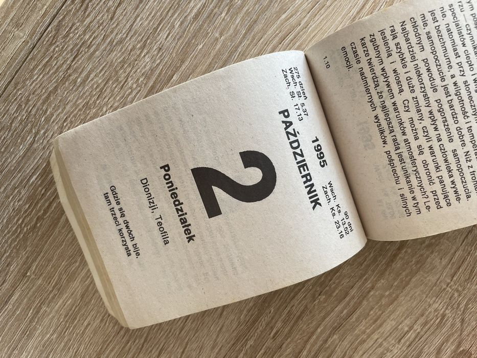 Kartki z kalendarza rok 1995 PRL, Prezent, pamiątka okolicznościowa