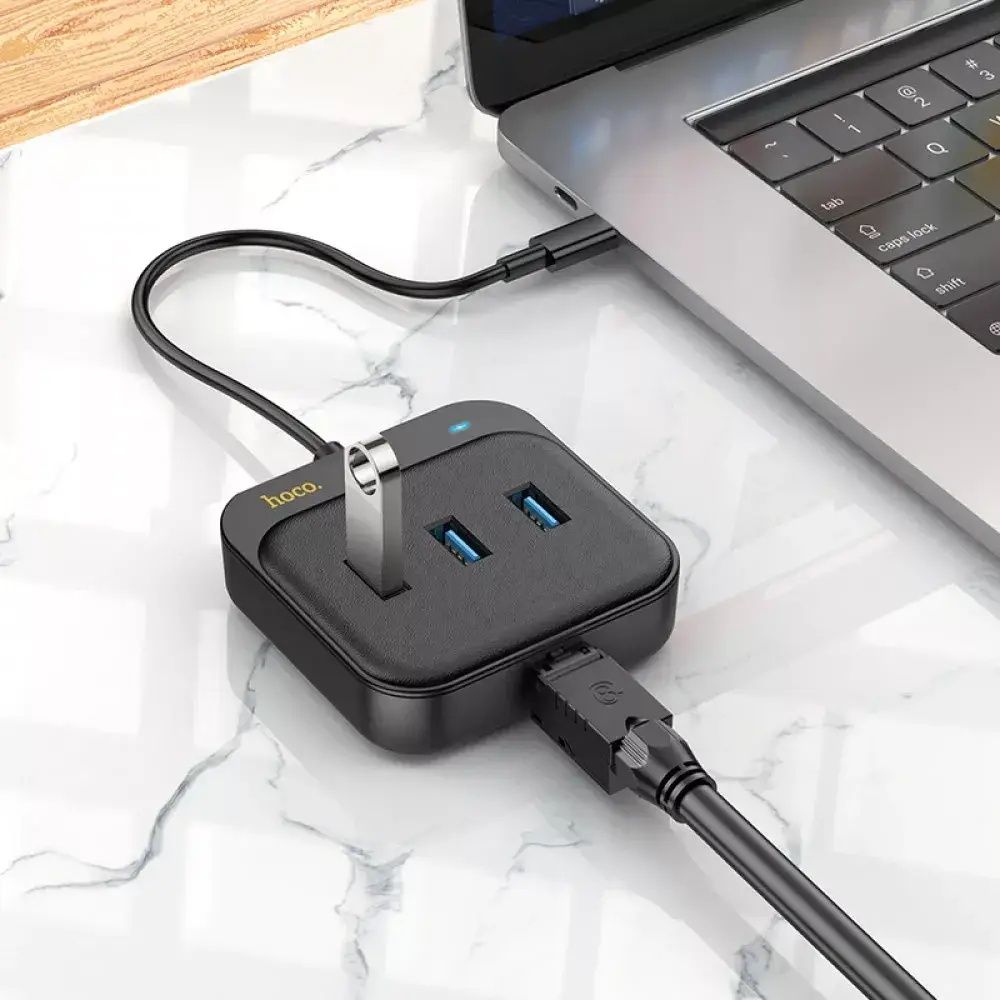 USB Hub для ноутбука HOCO HB35  4-in-1 Gigabit Ethernet Adapter