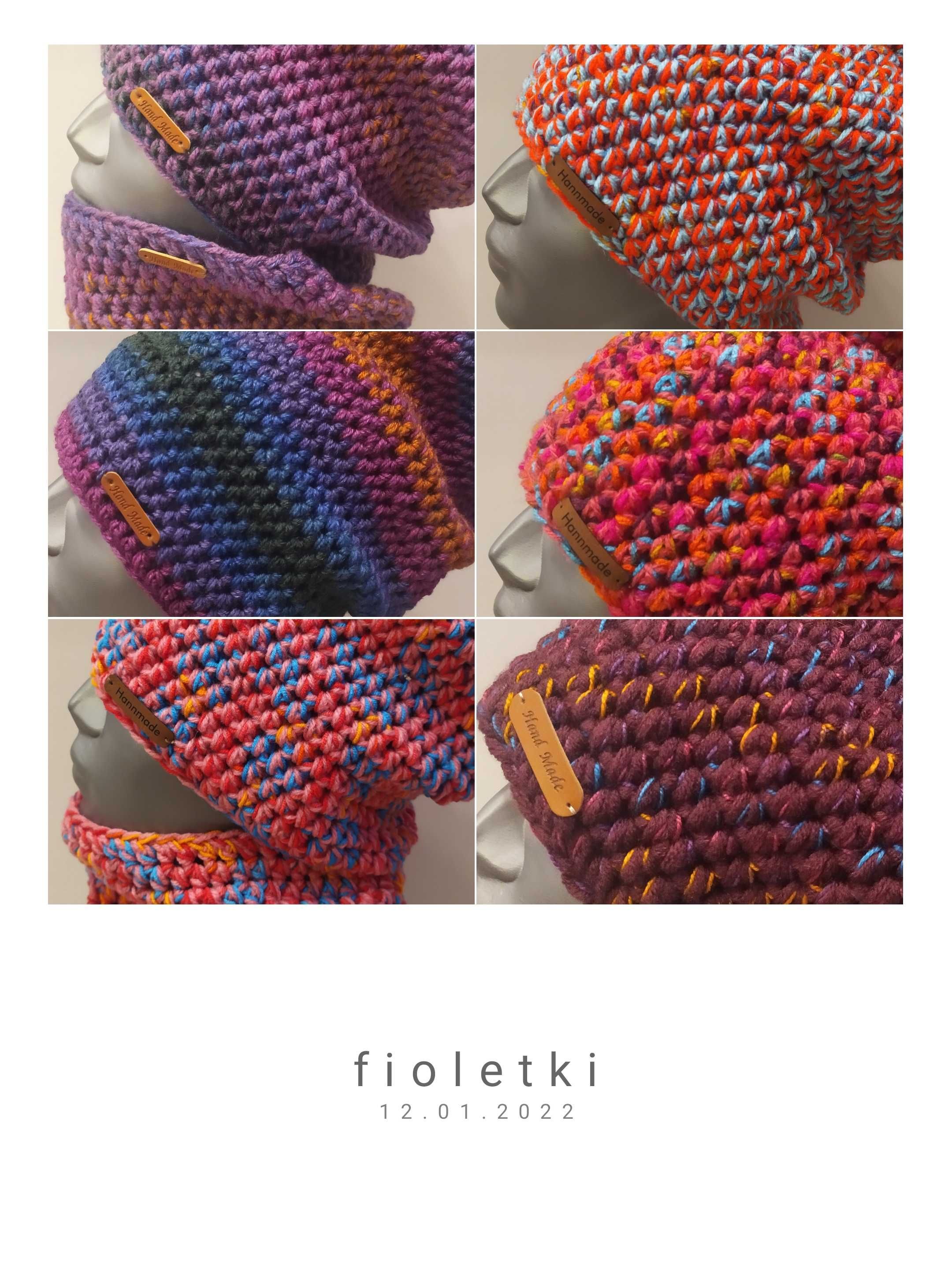 Czapka handmade beanie smerfetka krasnal róż fiolet