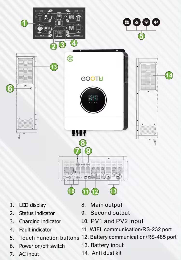Гібридний сонячний інвертор GOOTU 10.2квт  48 В