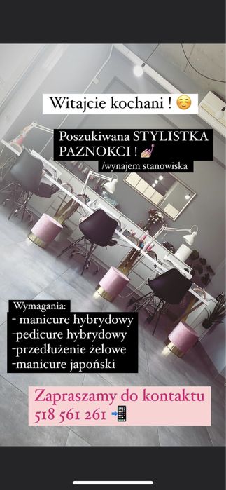 Podnajmę stanowisko dla stylistki paznokci