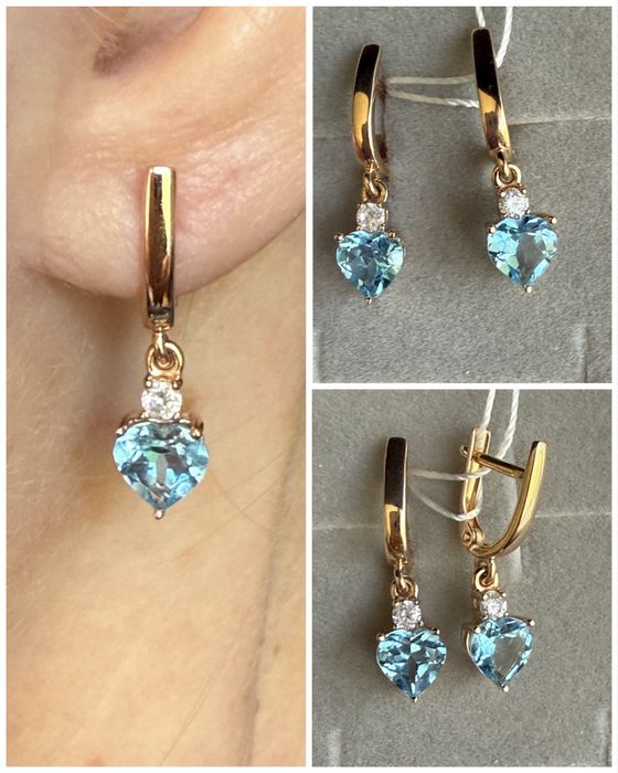 Сережки золото топаз гранат