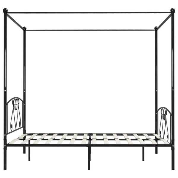 Rama łóżka z baldachimem, czarna, metalowa, 180 x 200 cm