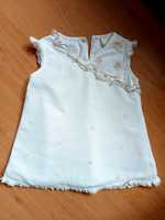 Biała sukienka z haftami, na chrzest, lato, 3-6m, 62-68cm,Morris mouse