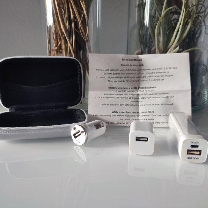 Zestaw do ładowania USB – powerbank, ładowarka samochodowa i sieciowa