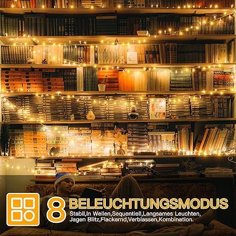 Ollny Zewnętrzny Łańcuch Świetlny LED 20m, 200 Diody, Pilot, Timer