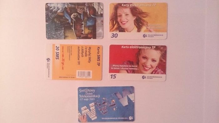 5 kart kolekcjonerskich telefonicznych z chipem