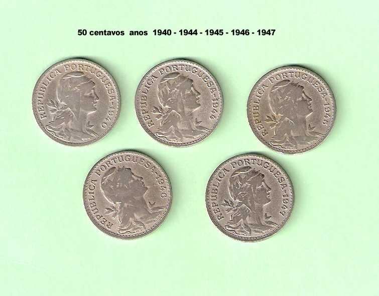 Moedas 50 Centavos alpaca anos 40 ( 5 moedas)
