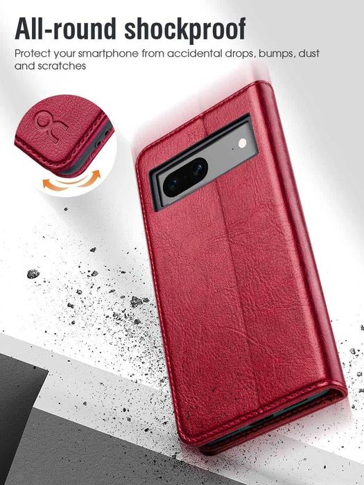 OCASE skórzane etui do Google Pixel 8 z klapką portfel RFID czerwone