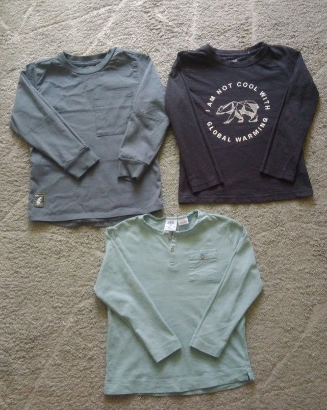 3 bluzki z długim rękawem longsleeve r. 110-116, Zara,Reserved gratis
