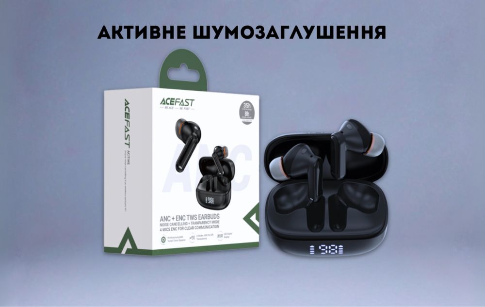 АКТИВНЕ ШУМОЗАГЛУШЕННЯ, Acefast W1, безпровідні навушники