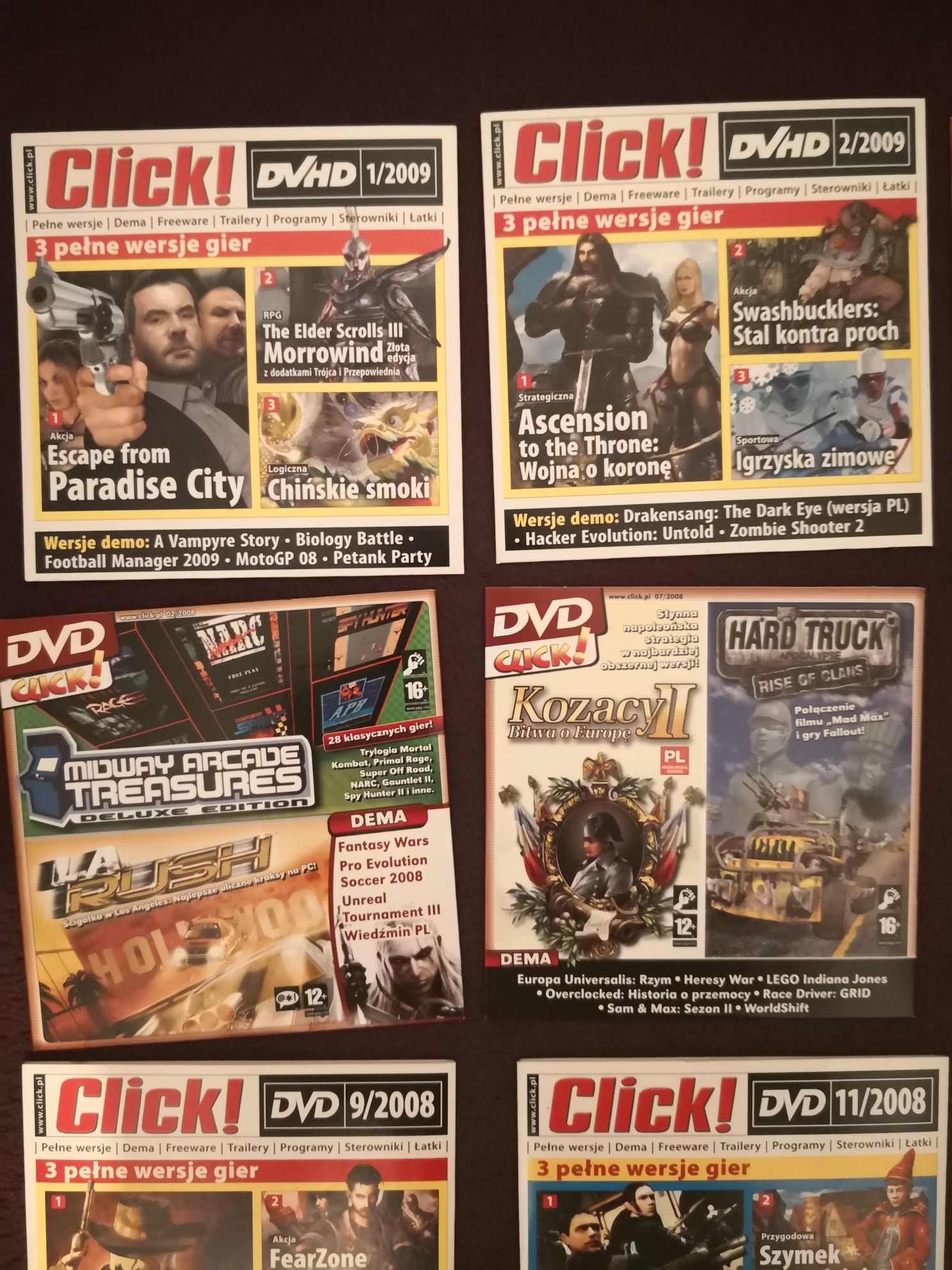 9 płyt DVD z magazynu Click : 2008 - 2009. Pełne wersje gier