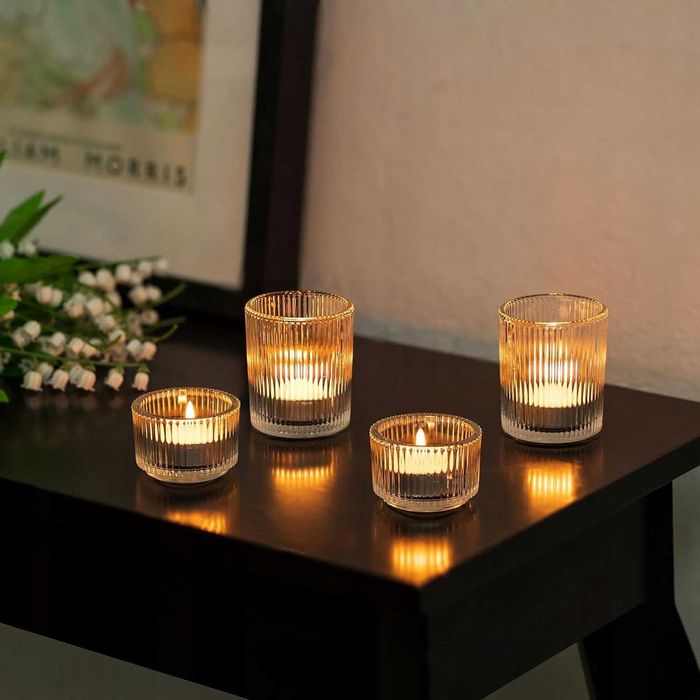 Szklane świeczniki, zestaw 8 sztuk retro na tealighty - wesele, święta