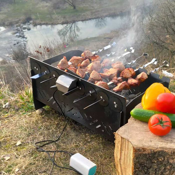 NOV Мангал валіза з елєктроприводом  Раскладной  Самокрут+Iшампури