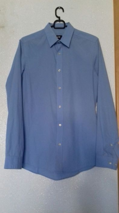 Niebieskie męska koszula z długim rękawem. Rozmiar S slim H&M