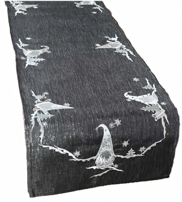 Bieżnik świąteczny czarny 40x160 cm haftowany 100% poliester Święta