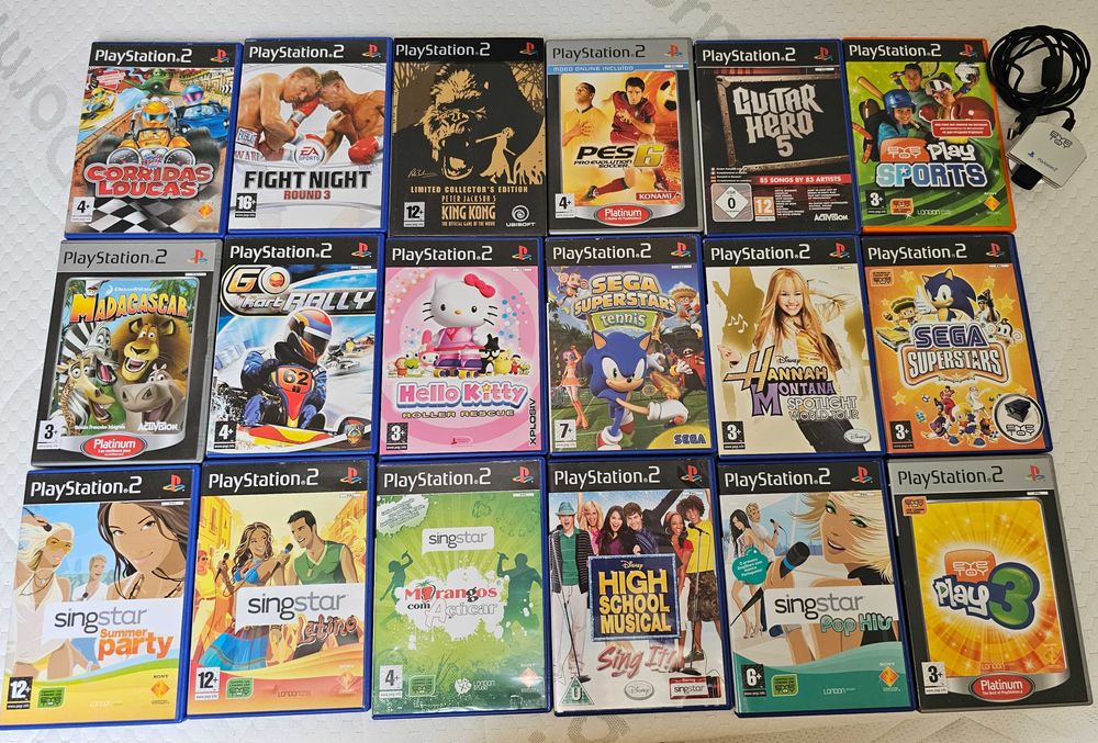 Lote de 18 jogos PS2 e câmara eyetoy