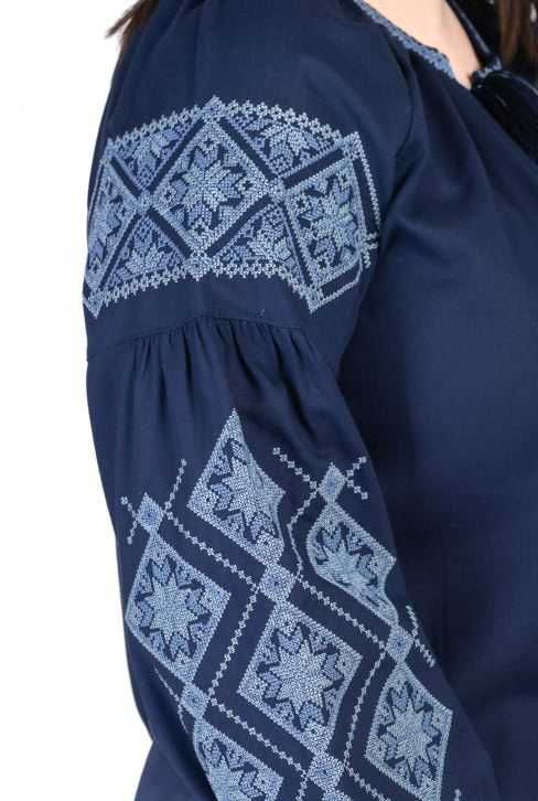 Жіноча блакитна лляна вишиванка, розміри S, M, L, XL, 2XL, 3XL