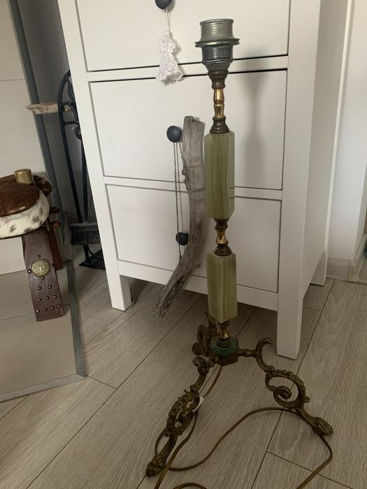 Lampa podłogowa retro mosiądz alabaster