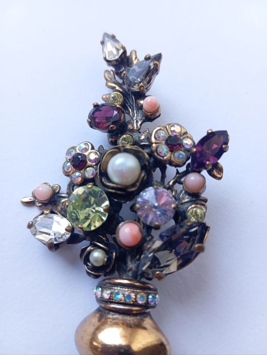 Брошь  Букет Alcozer & J, Италия , позолота, коралл, рубин, стразы.