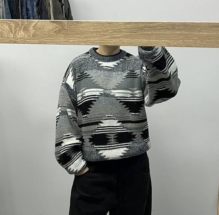 Вінтажний оверсайз світер oversize sweater rap широкий вязаний свитер