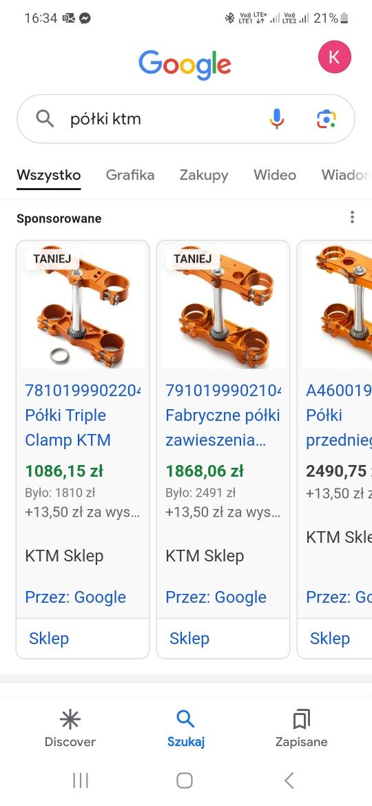 Zestaw półek  power parts z mocowaniem kierownicy  KTM