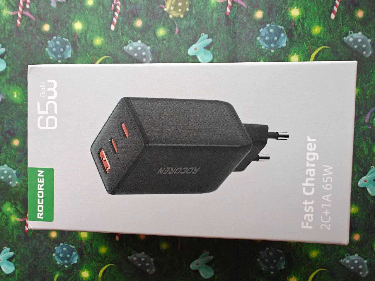 Сетевое зарядное устройство Rocoren G651A2CE GaN 65W 1A+2C Black EU