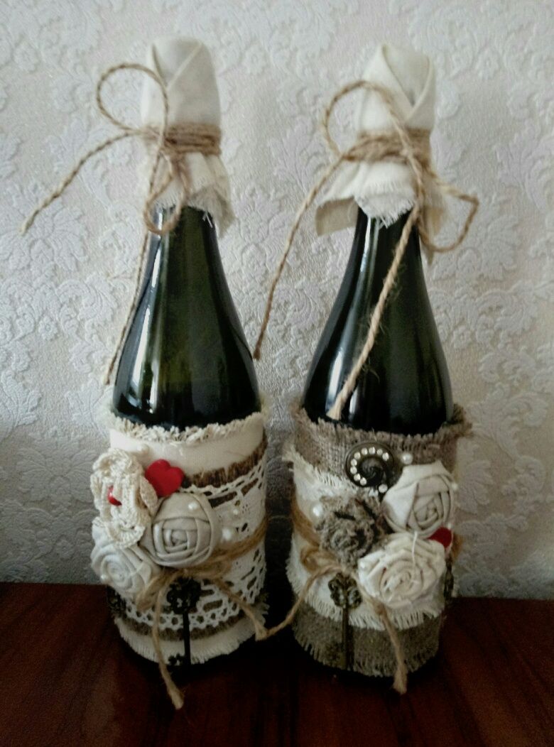 Свадебный набор -бутылки, бокалы и заколка